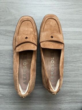 Aerosoles Tan Suede Platform Loafers Size 7.5 Comfort Penny Loafers